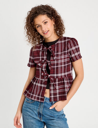 Blouse avec noeuds bordeaux femme
