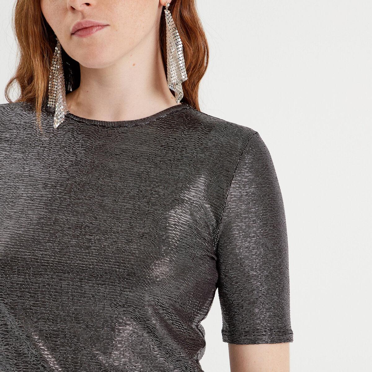 T-shirt paillettes gris argent femme