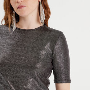 t shirt paillettes gris argent femme T-shirt paillettes gris argent femme