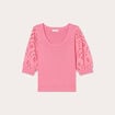 Pull manches 3/4 brodées rose femme