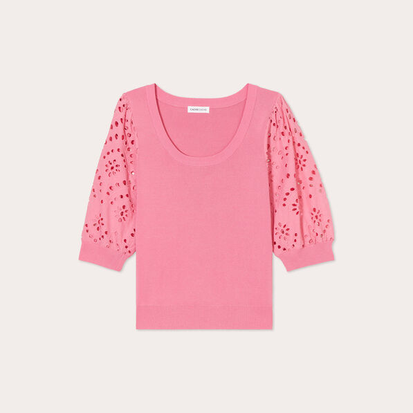 pull manches 34 brodees rose femme Pull manches 3/4 brodées rose femme