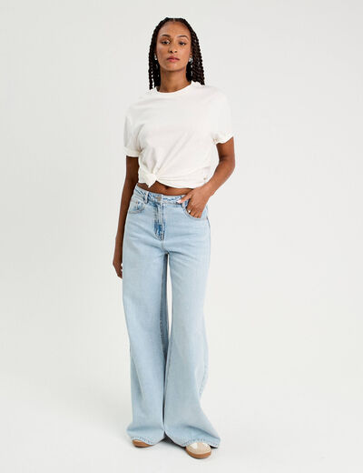 Jeans wide leg ultra large denim bleach femme