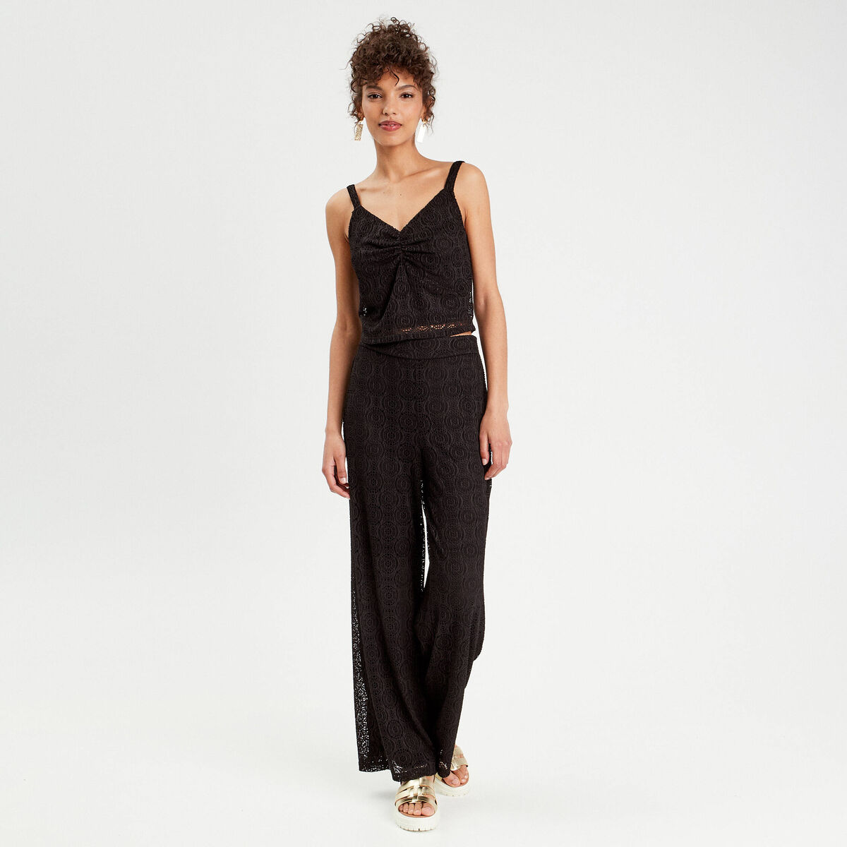 Débardeur cropped dentelle noir femme