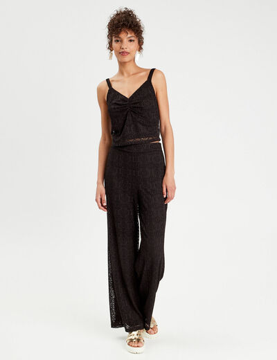 Débardeur cropped dentelle noir femme