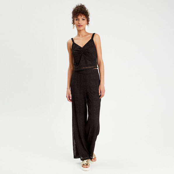 Débardeur cropped dentelle noir femme