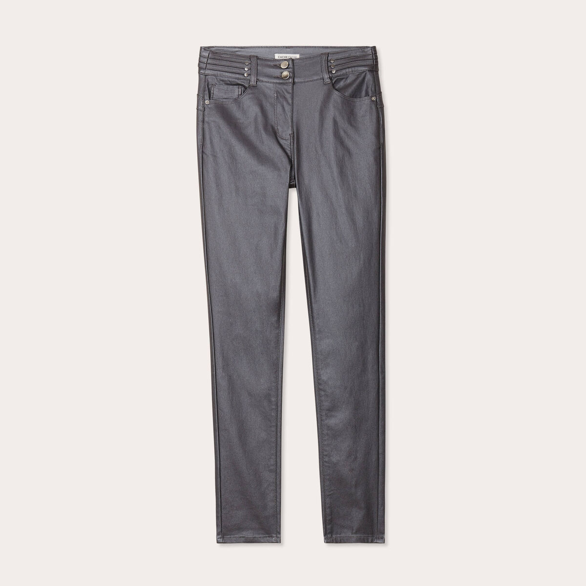 Pantalon skinny enduit gris fonc&eacute; femme