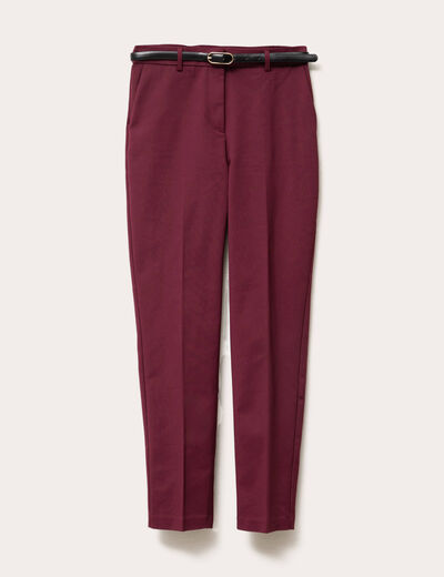 Pantalon cigarette ceinturé violet foncé femme
