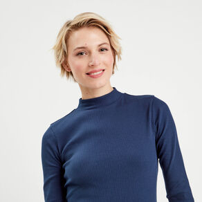 t shirt manches longues cotele bleu fonce femme T-shirt manches longues côtelé bleu foncé femme