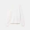 Pull col v manches longues perles ecru femme
