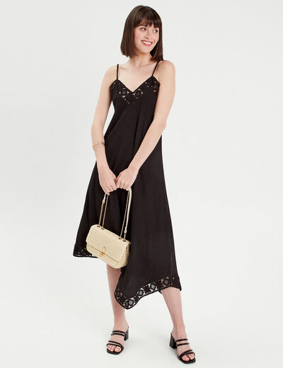 Robe longue évasée asymétrique noir femme