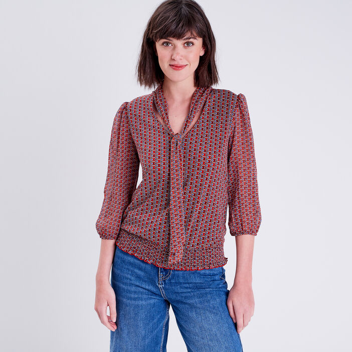 Blouse manches 3/4 marron femme