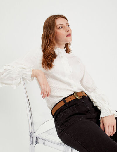 Chemise manches longues volants ecru femme
