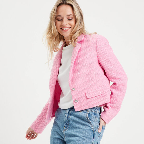 veste blazer cintree rose clair femme Veste blazer cintrée rose clair femme