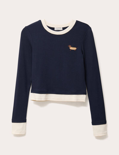T-shirt cropped 2-en-1 bleu marine femme