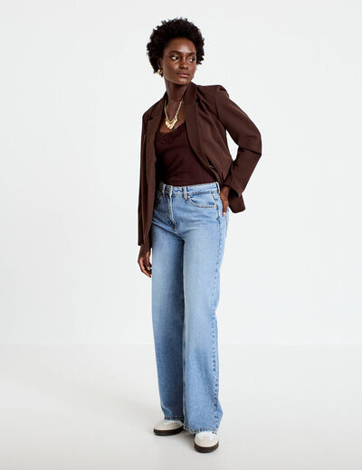 D&eacute;bardeur ajust&eacute; d&eacute;collet&eacute; dentelle marron femme