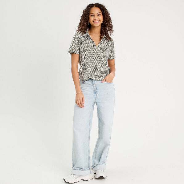 Blouse col polo vert olive femme
