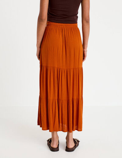 Jupe longue pliss&eacute;e &eacute;vas&eacute;e orange fonc&eacute; femme