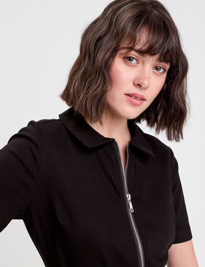 Robe droite zippée ceinturée noir femme