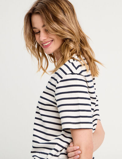 T-shirt oversize col en V bleu foncé femme