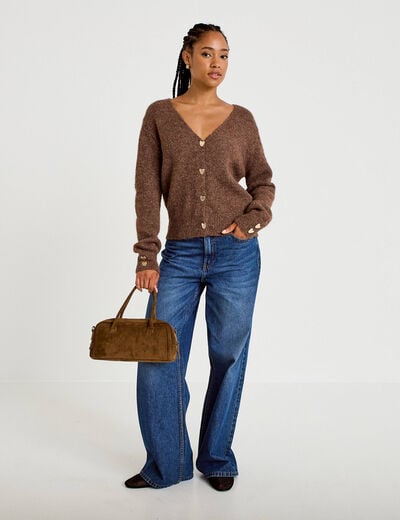 Gilet court avec boutons coeur bordeaux femme