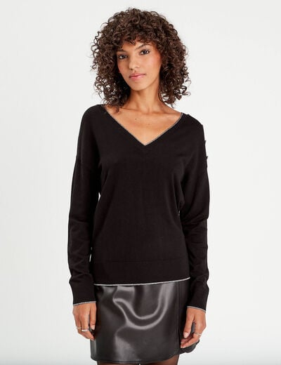 Pull manches longues noir femme