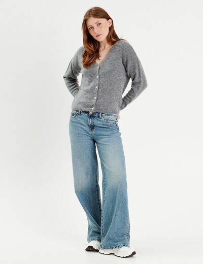 Gilet boutonné avec col en V gris foncé femme