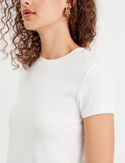 T-shirt manches courtes côtelé blanc femme