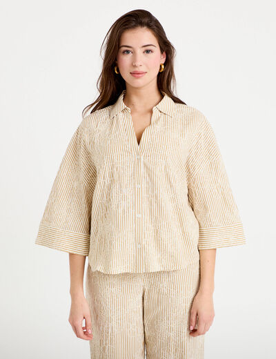 Blouse boyfriend manches 3/4 beige moyen femme