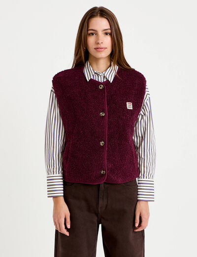 Gilet sans manches fausse fourrure prune femme