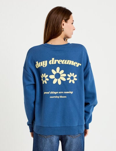 Sweat oversize col rond manches longues bleu fonc&eacute; femme
