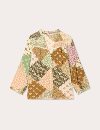 Chemise manches 3/4 beige femme