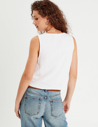 Gilet sans manches noué ecru femme