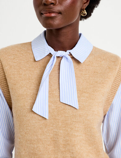 Pull fin 2-en-1 manches longues beige femme