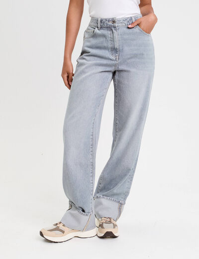 Jeans droit à revers denim gris femme