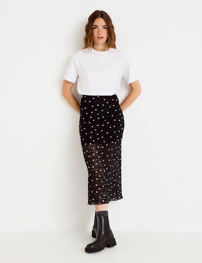 Jupe longue ajust&eacute;e en dentelle noir femme
