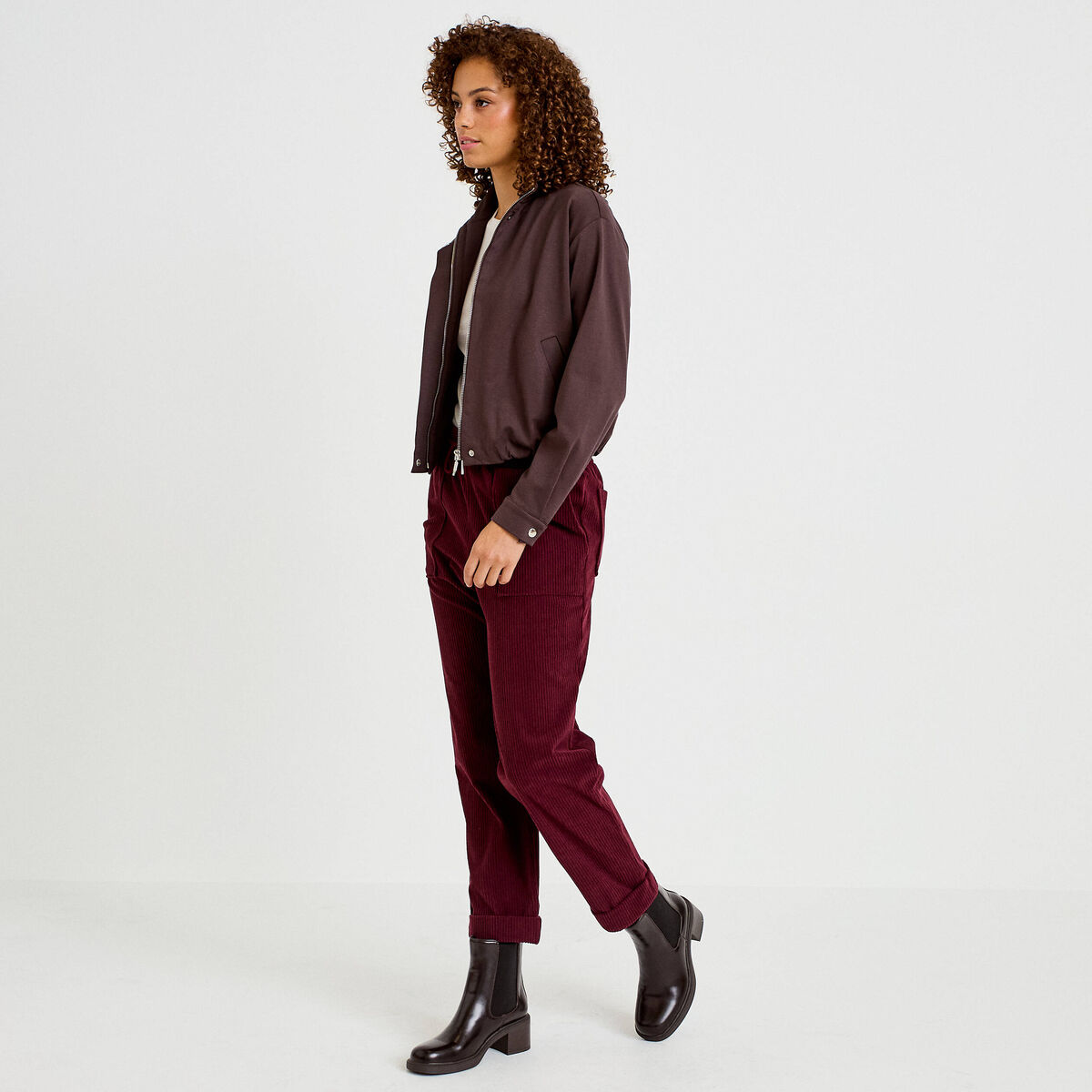 Pantalon jogging velours bordeaux femme