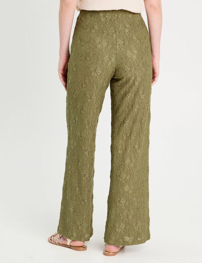 Pantalon large ajouré vert kaki femme