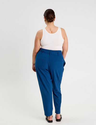 Pantalon paperbag fluide bleu marine femme