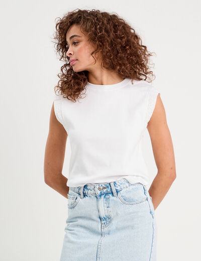 Débardeur détails brodés blanc femme