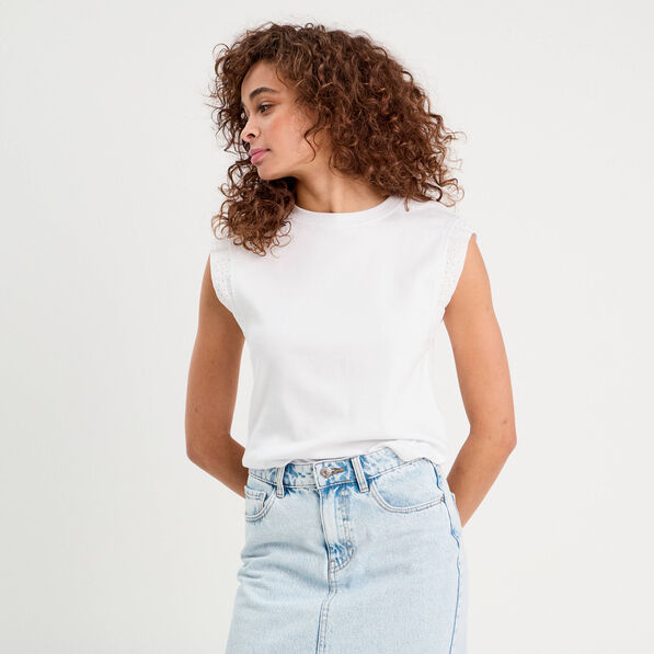 Débardeur détails brodés blanc femme
