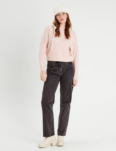 Pull manches longues sequins rose clair femme