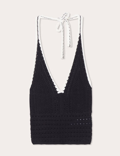 Débardeur cropped crochet noir femme