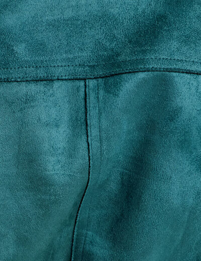 Trench long cintré suédine bleu canard femme