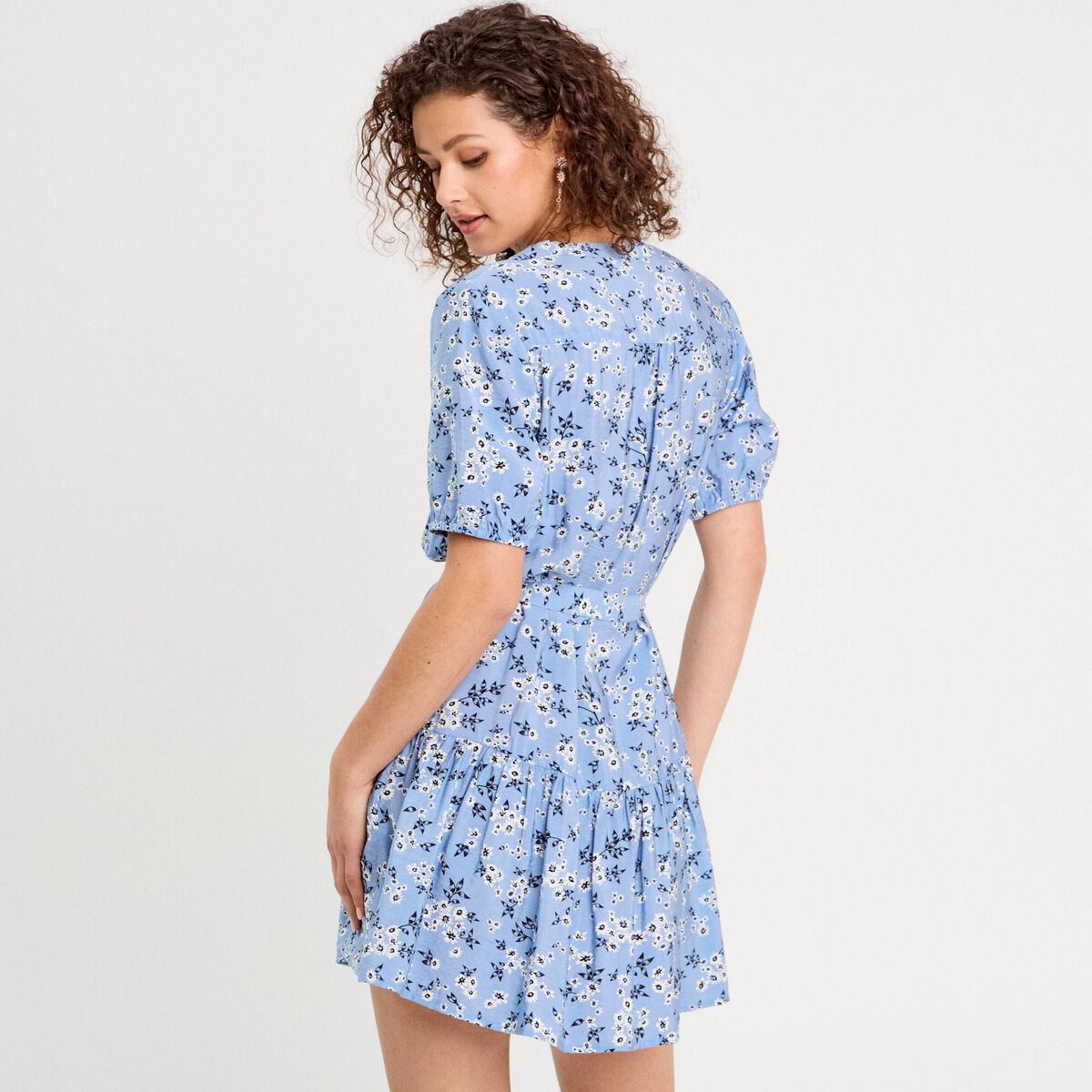 Robe évasée ceinturée bleu gris femme