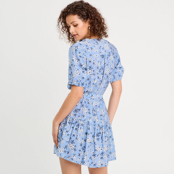 robe evasee ceinturee bleu gris femme Robe évasée ceinturée bleu gris femme