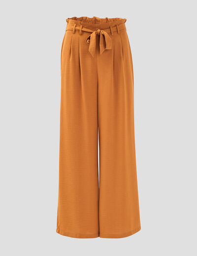 Pantalon large fluide camel femme