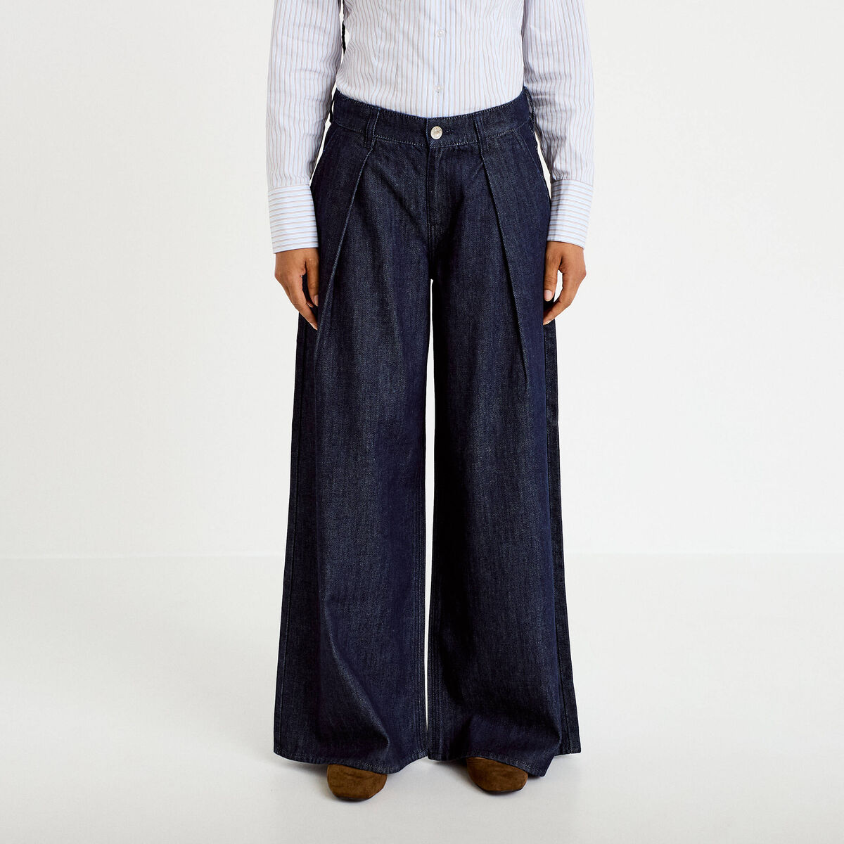 Jean wide leg taille haute denim brut femme
