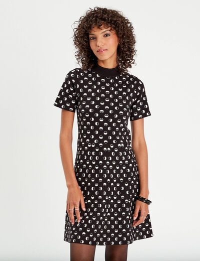 Robe pull manches courtes noir femme