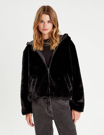 Parka r&eacute;versible &agrave; capuche noir femme