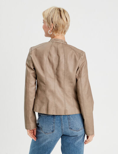 Veste ajustée simili cuir sable femme